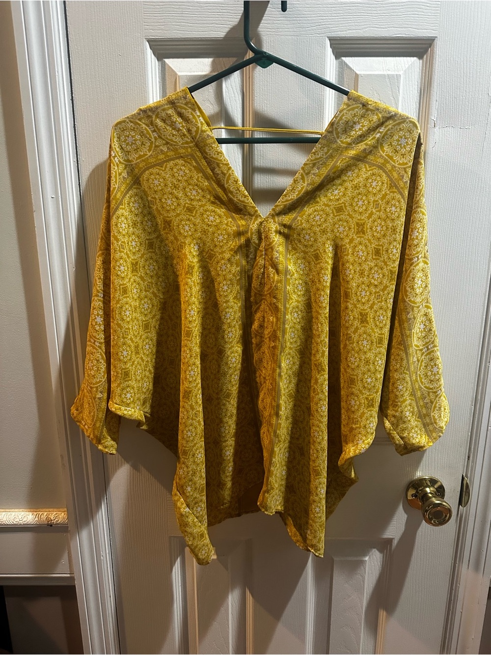 Rose & Olive Boho Mandala‎ Print Batwing Sleeve Top Mustard Yellow Small